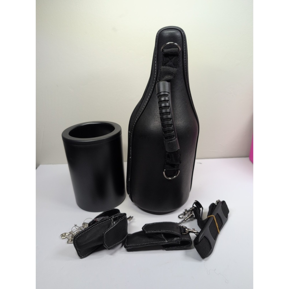 GENUINE BLK LEATHER CaddyO Wine Bottle Caddy / Carrier w/Accessories - No Box
